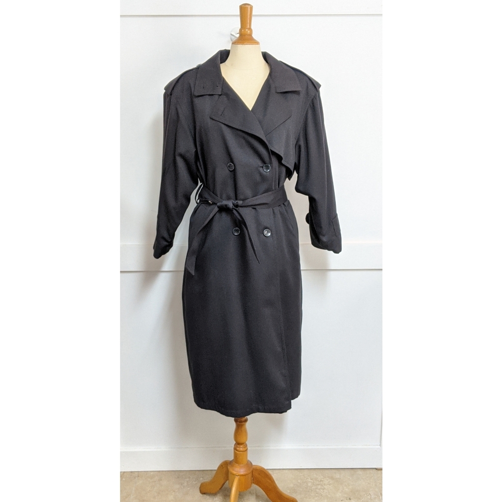 London Fog Black Trench Coat size 10 petite